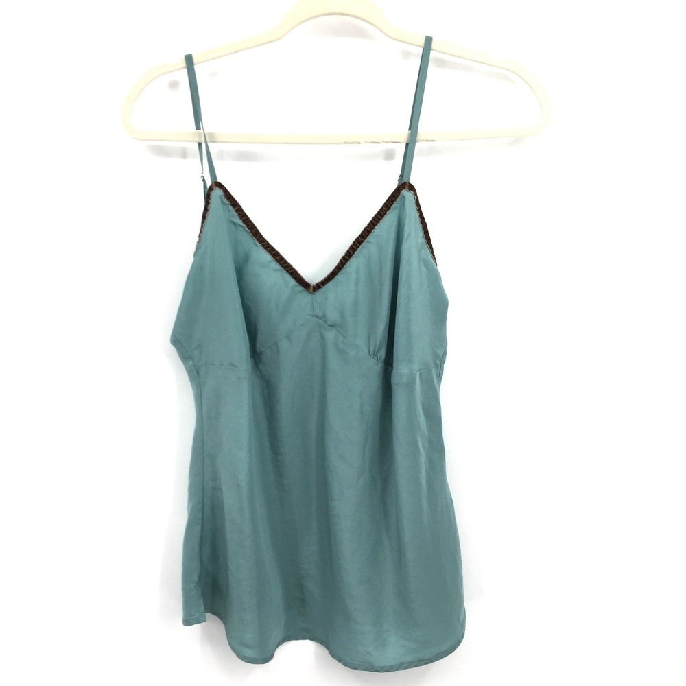 retro Boden Light Blue Brown Silk babydoll cami Tank Top camisole y2k 14